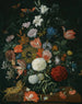 Naturstillleben mit Blumen in einer Vase auf einer Steinkante mit einem Maiskolben und einer Schnecke - Jacob Rootius — Ansicht des Kunstwerks