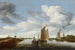 Paesaggio fluviale con vele e chiatta trainata da cavalli - Jacob Salomonsz van Ruysdael — vista dell’opera