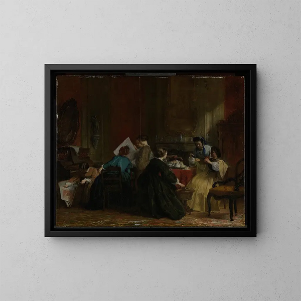 Gruppe von Frauen, die stereoskopische Fotografien betrachten - Jacob Spoel — gerahmtes Bild an der Wand