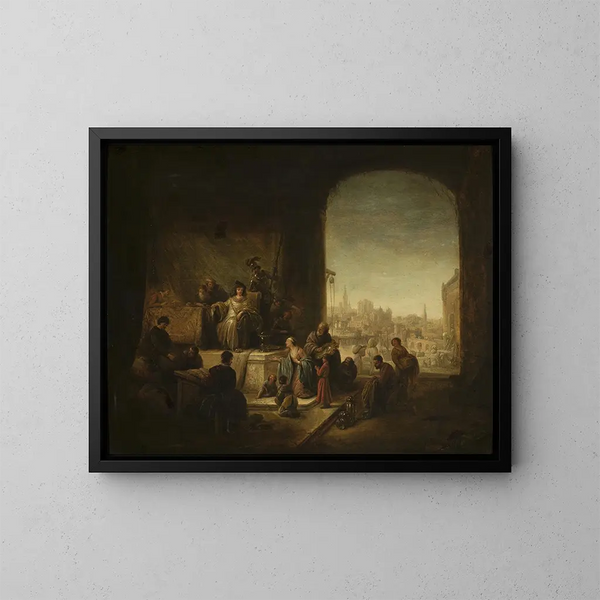 Joseph verkauft Getreide in Ägypten - Jacob Willemsz de Wet — gerahmtes Bild an der Wand