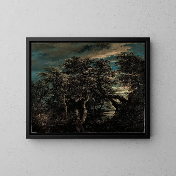 eines Sumpfes in einem Wald bei Dämmerung - Jacob van Ruisdael — gerahmtes Bild an der Wand