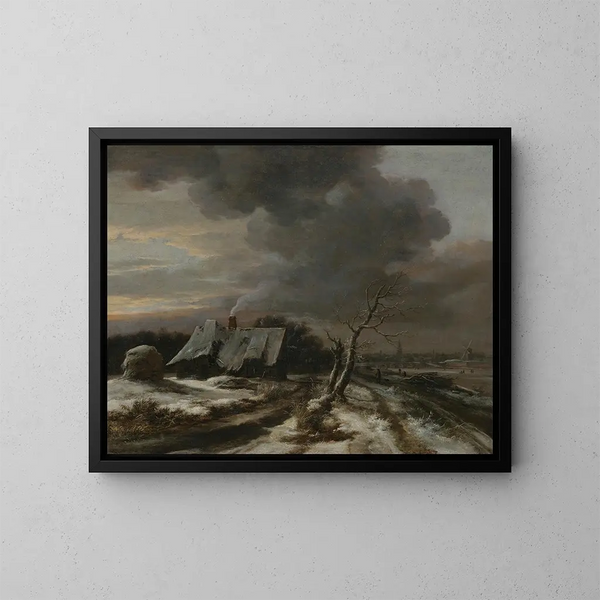 Ein Winterlandschaft mit Blick auf die Amstel und Amsterdam in der Ferne - Jacob van Ruisdael — gerahmtes Bild an der Wand