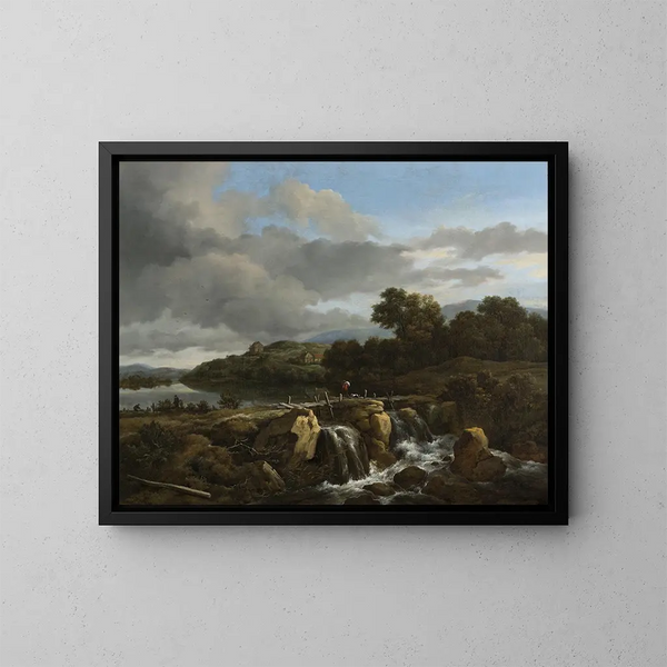 Landschaft mit Wasserfall - Jacob van Ruisdael — gerahmtes Bild an der Wand