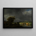 Landschaft mit einem Häuschen und einer Steinbrücke unter bewölktem Himmel - Jacob van Ruisdael — gerahmtes Bild an der Wand
