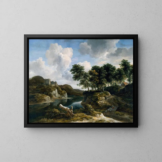Jacob van Ruisdael - River Landscape with a Castle on a High Cliff.webp