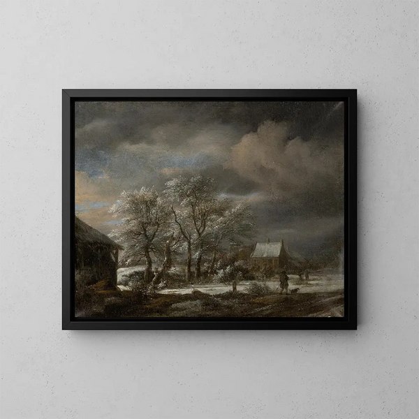 Winterlandschaft mit schneebedeckten Bäumen - Jacob van Ruisdael — gerahmtes Bild an der Wand