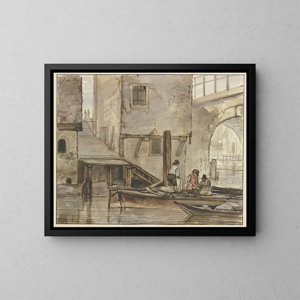 Kanal mit zwei Kanus - Jacob van Strij — gerahmtes Bild an der Wand