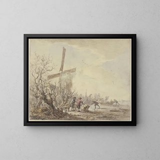 Jacob van Strij - Riverbank with windmill.webp