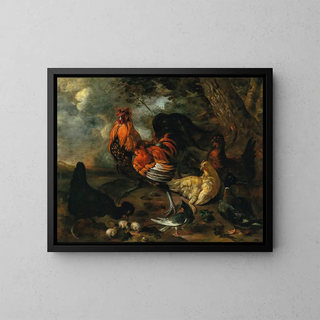 Jacobus Victors - A cockerel fowl and poultry in a landscape.webp