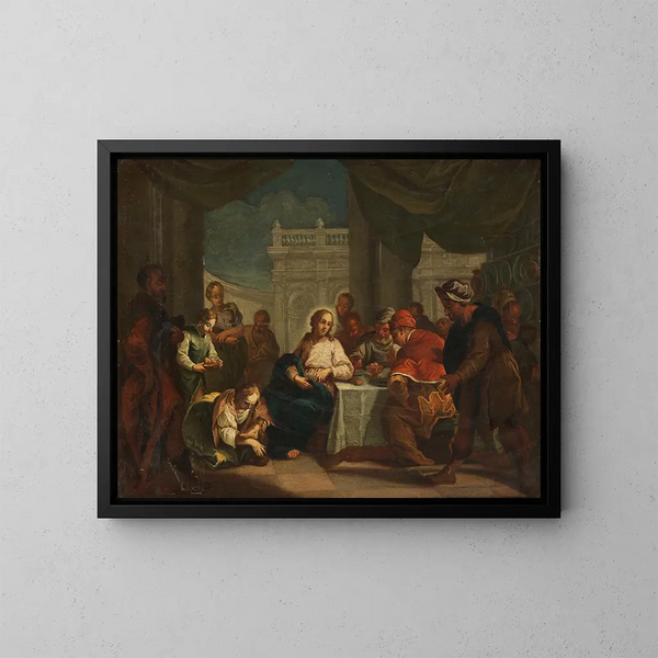 Christus und Maria Magdalena beim Fußwaschen - Jacopo Amigoni — gerahmtes Bild an der Wand