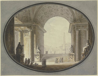 JacquesFranois Blondel - Blick durch ein kassettiertes Rundbogengewlbe auf einen dem Petersplatz in Rom nachempfundenen Platz im Scheitel ein dem rmischen Pantheon hnelnder Bau.webp