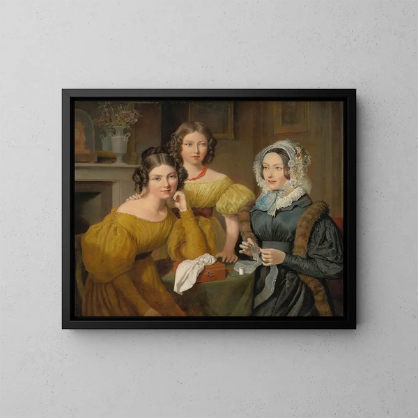 Madame Vieyres und ihre Töchter - Jacques-Laurent Agasse — gerahmtes Bild an der Wand