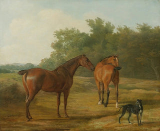 JacquesLaurent Agasse - Two Horses And a Greyhound In A Landscape.webp