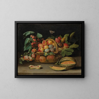 Jacques Linard - Still Life With Fruit In A Wicker Basket With A Cut Melon.webp