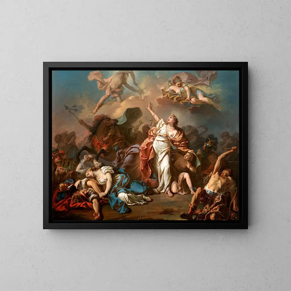 Apoll und Diana, die die Kinder von Niobe angreifen - Jacques Louis David — gerahmtes Bild an der Wand