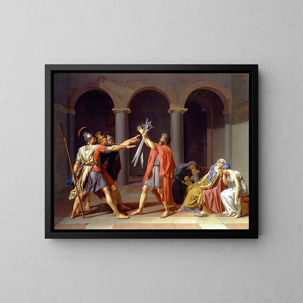 Der Schwur der Horatier - Jacques Louis David — gerahmtes Bild an der Wand