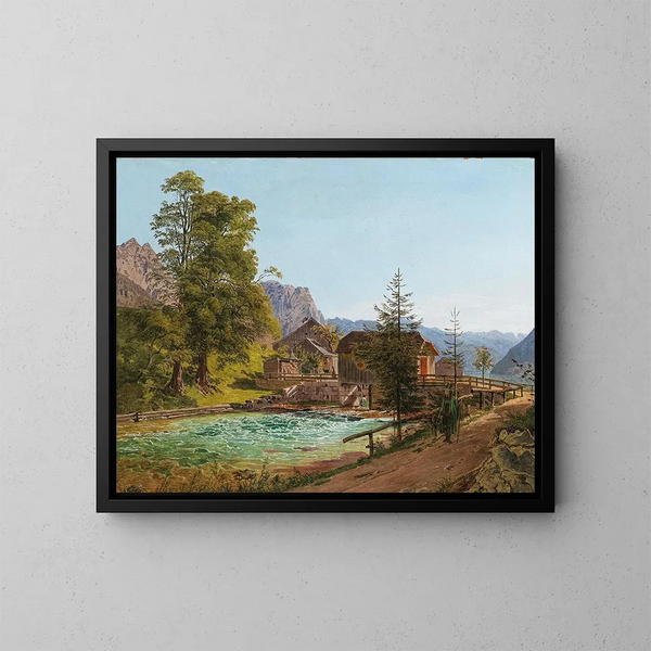 Spaziergänger im Salzkammergut am Grundlsee mit der Traun im Hintergrund links der Backenstein - Jakob Alt — gerahmtes Bild an der Wand