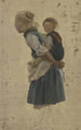 Kleinbild Gemälde einer kleinen Bäuerin, die eine andere auf dem Rücken trägt - Jakob Becker — Ansicht des Kunstwerks