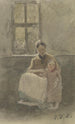 a woman sitting at a window holding a child beside her - Jakob Fürchtegott Dielmann — artwork view