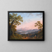 Eine Aussicht entlang des Tiber-Fluss-Tals nach Poggio Mirteto und jenseits der beleuchteten Sonnenuntergangs-Sabiner Berge - Jakob Philipp Hackert — gerahmtes Bild an der Wand