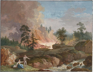 Jakob Philipp Hackert - A landscape in Sweden with peasants burning woodland and a couple resting near a stream.webp