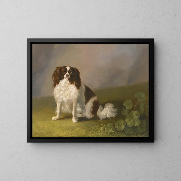 Ritratto di un cocker spaniel King Charles in un paesaggio - Jakob Philipp Hackert — quadro incorniciato alla parete