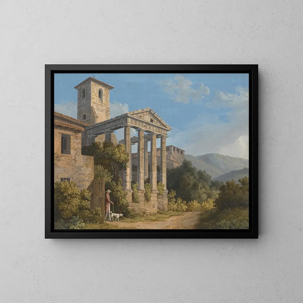 Il tempio di Ercole a Cori vicino a Velletri - Jakob Philipp Hackert — quadro incorniciato alla parete