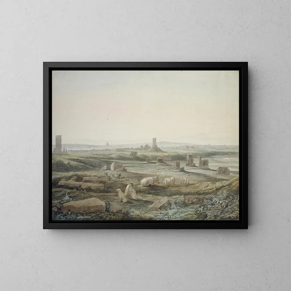 Vista della campagna romana dalla Via Appia - Jakob Philipp Hackert — quadro incorniciato alla parete