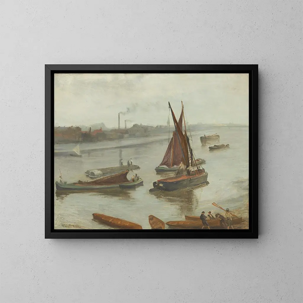 Grau und Silber, das alte Battersea Reach - James Abbott McNeill Whistler — gerahmtes Bild an der Wand