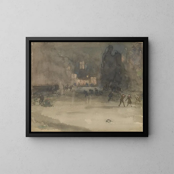 Nachtaufnahme in Amsterdam im Winter - James Abbott McNeill Whistler — gerahmtes Bild an der Wand