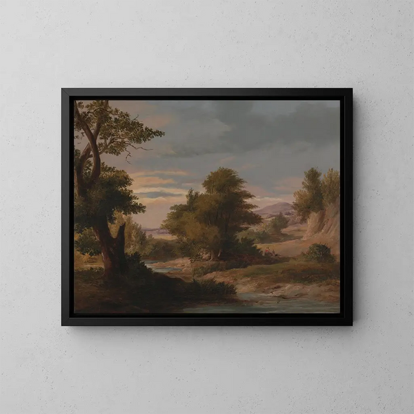 Un paesaggio fluviale boscoso con una madre e suo figlio - James Arthur O'Connor — quadro incorniciato alla parete