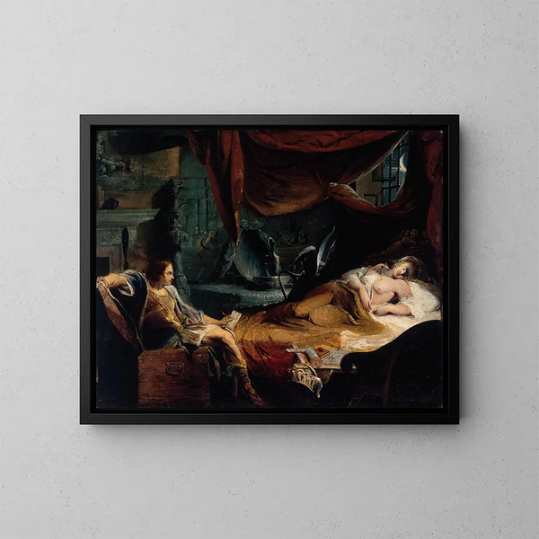 Iachimo, der aus der Truhe im Zimmer von Imogène auftaucht - James Barry — gerahmtes Bild an der Wand