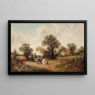 James Edwin Meadows - Sussex Landscape Rural Scene with Hay Cart.webp