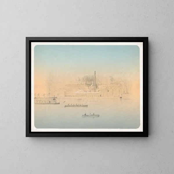 Szene der Navigation auf dem Fluss Schuylkill - James Fuller Queen — gerahmtes Bild an der Wand