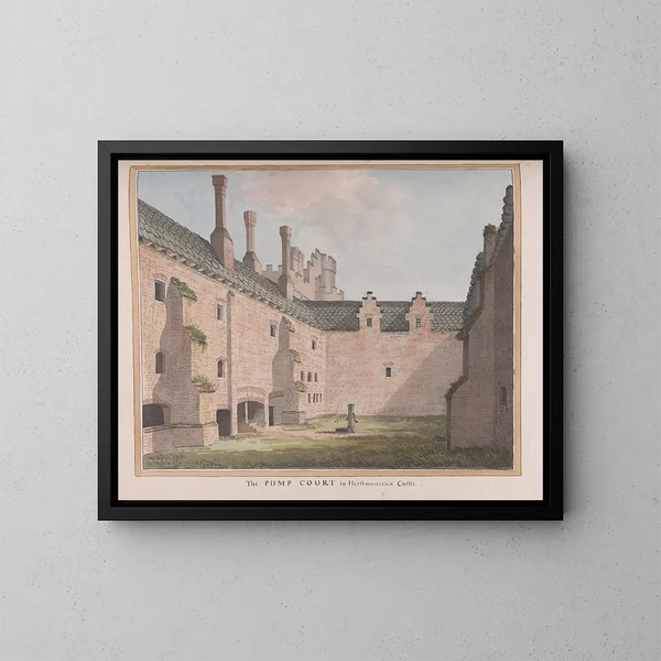 Château de Herstmonceux, Sussex de l'Est, la cour de la pompe - James Lambert de Lewes — gerahmtes Bild an der Wand