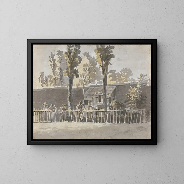 Bäume vor einem Haus - James Miller — gerahmtes Bild an der Wand