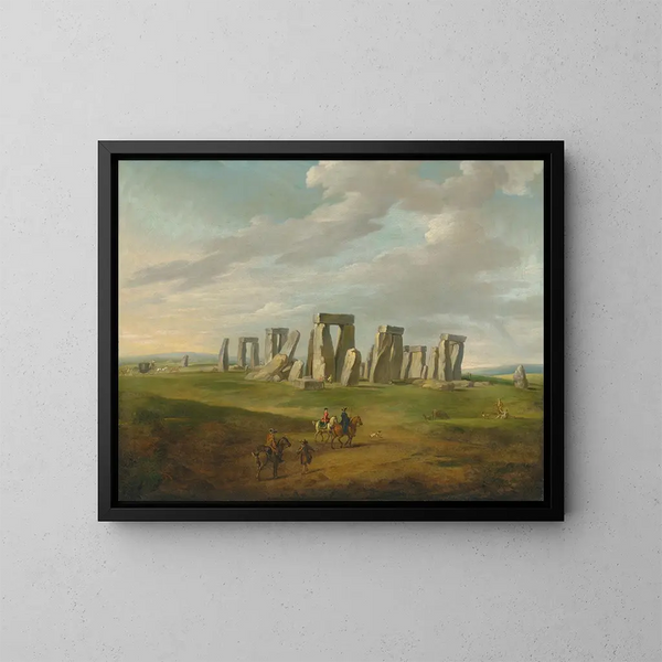 Stonehenge con una carriola e viaggiatori a cavallo - James Ross — quadro incorniciato alla parete