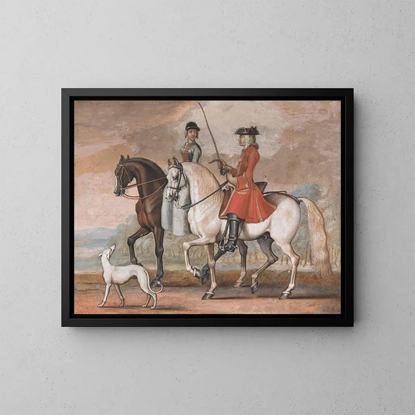 Ein Edelmann auf einem Sattel reitet mit einer Dame - James Seymour — gerahmtes Bild an der Wand