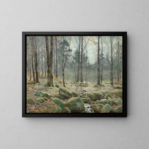Sonniger Aprilmorgen in Betws-y-Coed, Nordwales - James Thomas Watts — gerahmtes Bild an der Wand