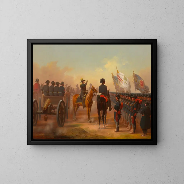 Examen der Truppen von Rhode Island und Maine - James Walker — gerahmtes Bild an der Wand