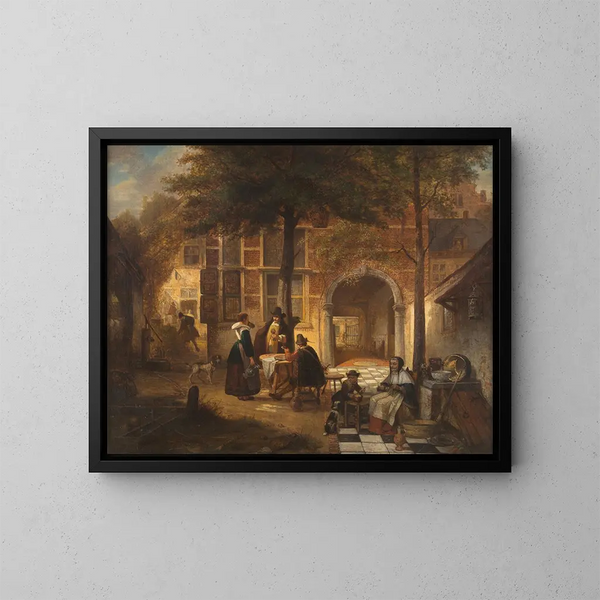 Società di Anversa nel cortile estivo - Jan August Hendrik Leys — quadro incorniciato alla parete