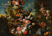 Eine Steingefäß auf Stufen mit Blumen und Früchten neben einem Delfin-förmigen Brunnen in einer weiten Landschaft - Jan Baptist Bosschaert — Ansicht des Kunstwerks