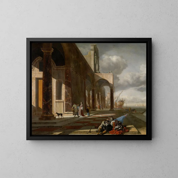 Ein italienischer Hafen am Meer - Jan Baptist Weenix — gerahmtes Bild an der Wand