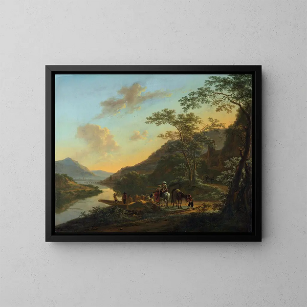 Italienische Landschaft mit Fähre - Jan Both — gerahmtes Bild an der Wand
