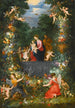 La Sainte Famille dans une guirlande de fruits, fleurs et légumes tenue par des anges - Jan Brueghel le Jeune — vista dell’opera