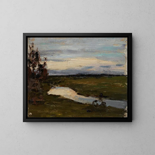 Una fiume durante la notte bianca - Jan Cybis — quadro incorniciato alla parete