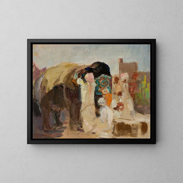 Malerei von Jaipur: der Elefant der Reise nach Indien - Jan Cybis — gerahmtes Bild an der Wand