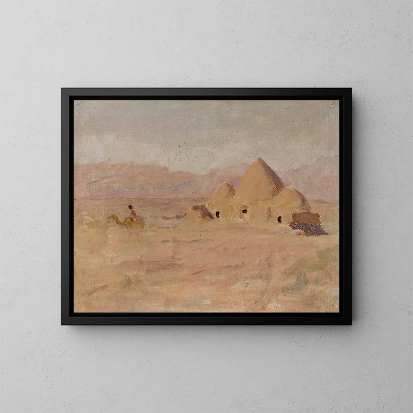 Denkmal auf dem Grab eines kirgisischen Mannes in der Steppe. Von der Reise nach Turkestan. - Jan Cybis — gerahmtes Bild an der Wand
