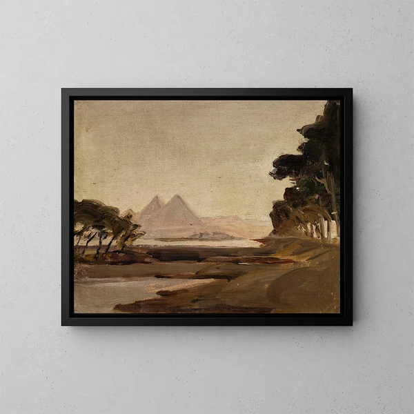 Ansicht der Pyramiden auf der Reise nach Ägypten - Jan Cybis — gerahmtes Bild an der Wand