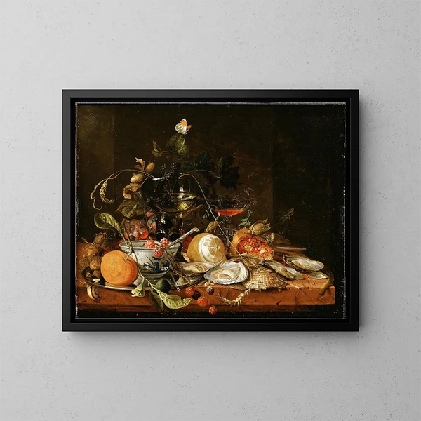 Stillleben mit Wein, Früchten und Austern - Jan Davidsz de Heem — gerahmtes Bild an der Wand